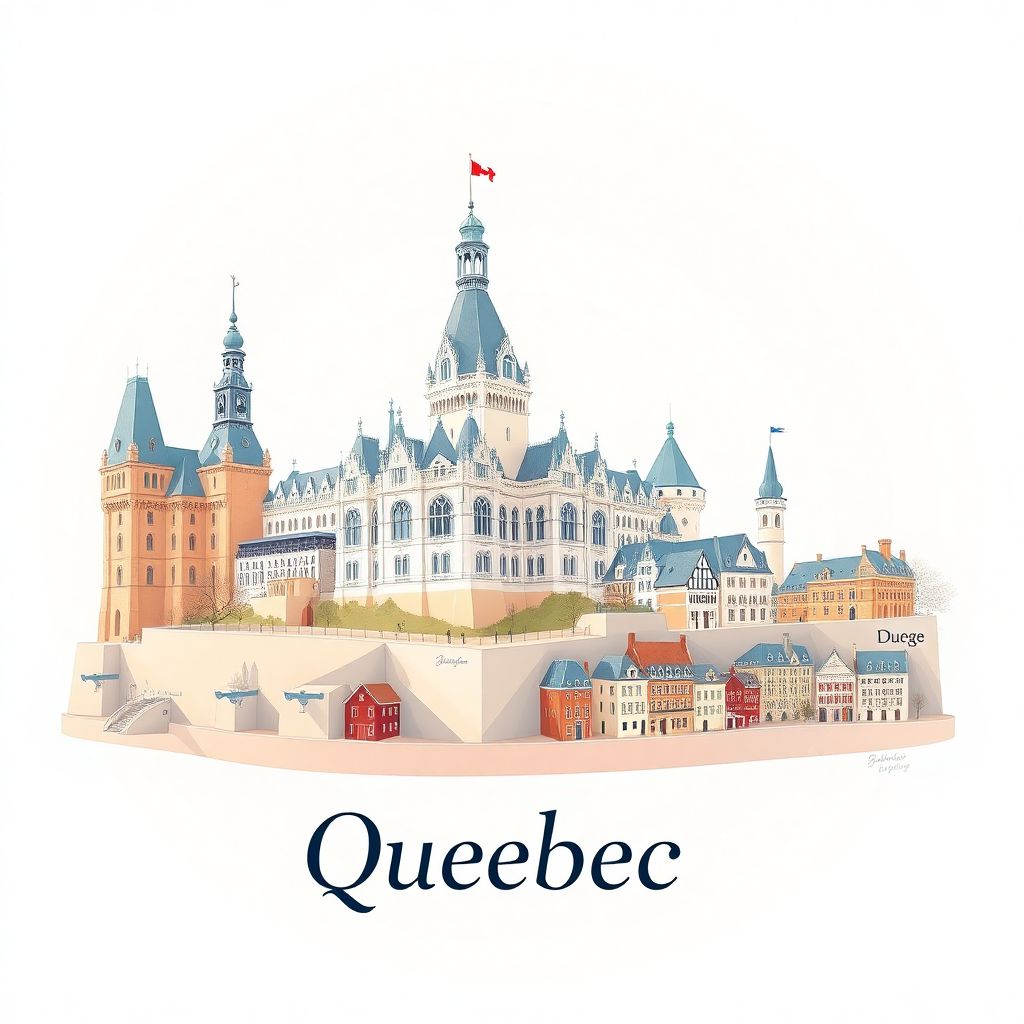 Ultra-high-definition gradient illustration style Quebec illustration, showing the unique charm of the Château Frontenac, Old Quebec district.