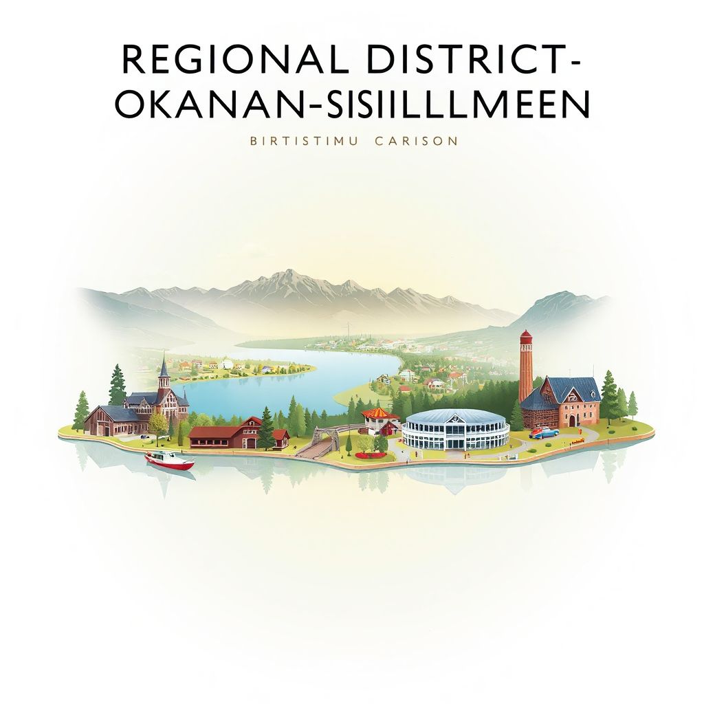 Ultra-high-definition gradient illustration style Regional District of Okanagan-Similkameen illustration, showing the unique charm of Osoyoos Lake and Okanagan Lake.