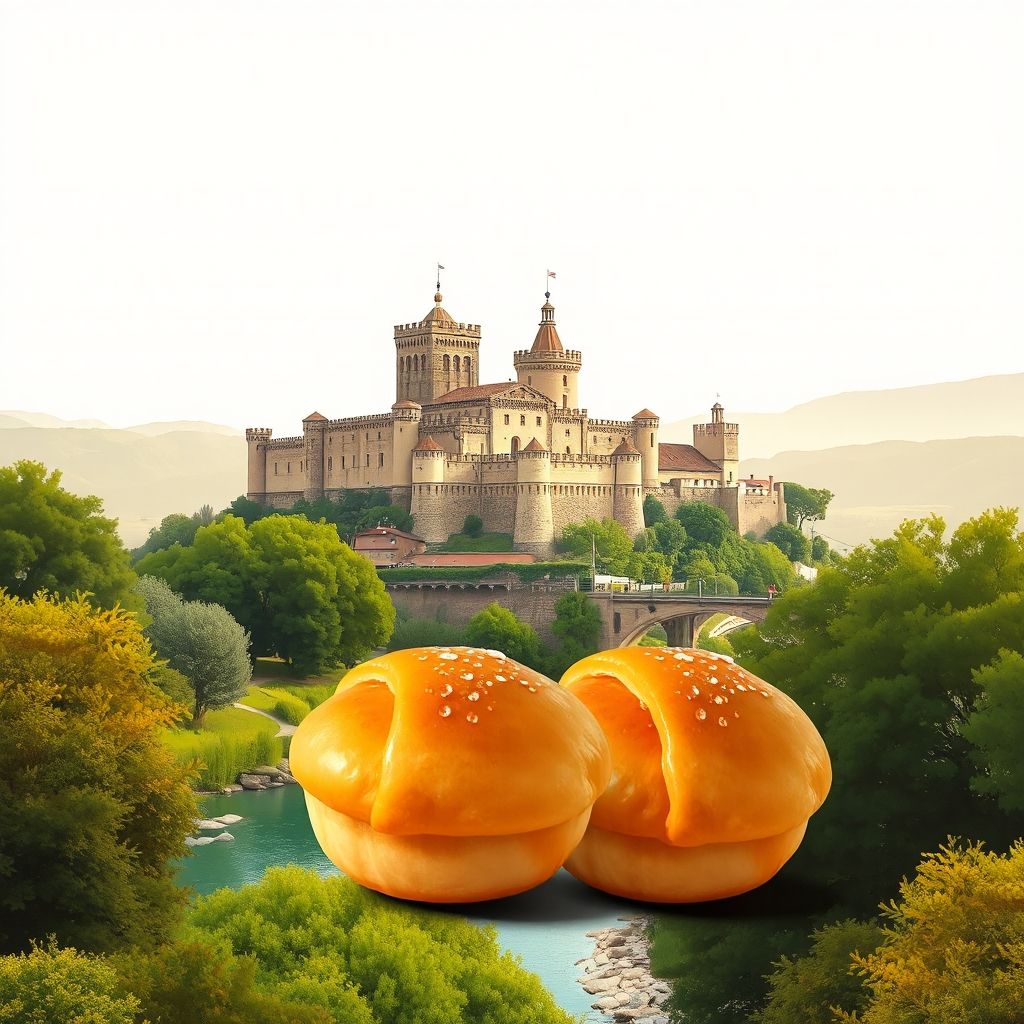 Ultra-high-definition gradient illustration of Zapardiel de la Cañada, featuring the Castle of Zapardiel de la Cañada, Adaja River, and Yemas de Santa Teresa pastries.