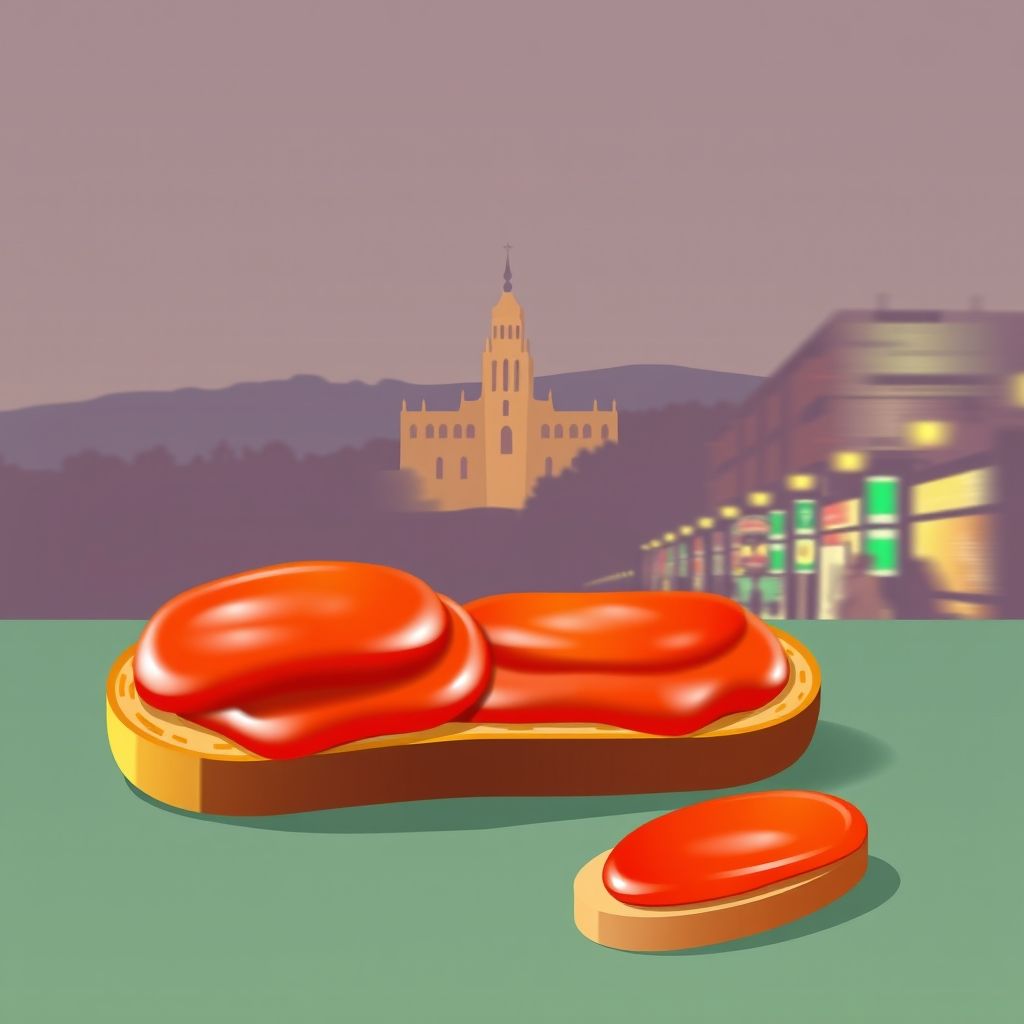 Gradient illustration of Esplugues de Llobregat with Monastery of Pedralbes, La Rambla, and Pa amb tomàquet.