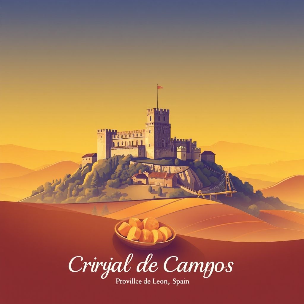 Ultra-high-definition gradient illustration of Grajal de Campos featuring the Castle of Grajal de Campos, landscapes, and Cecina de Leon.