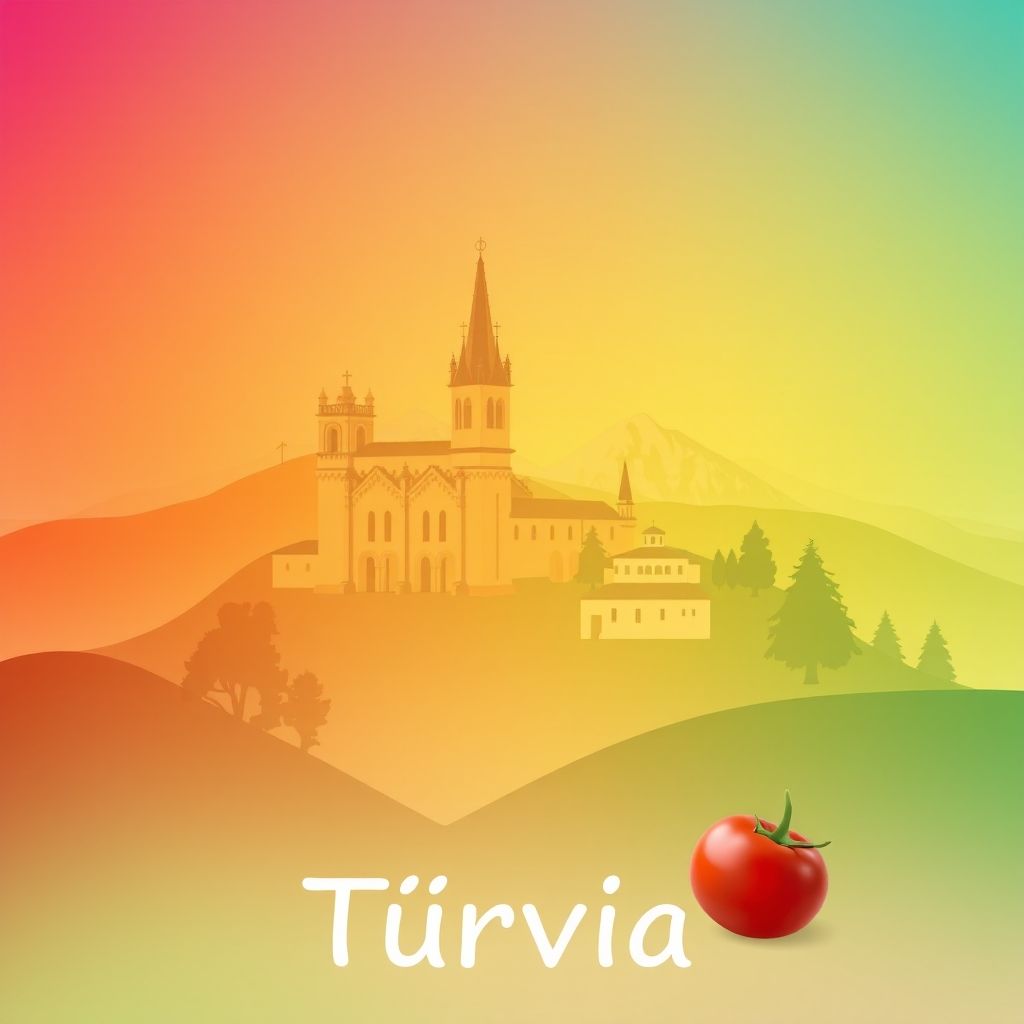 Ultra-high-definition gradient illustration of Tírvia featuring the Romanesque church of Sant Pere, Pyrenees landscapes, and Pa amb tomàquet.
