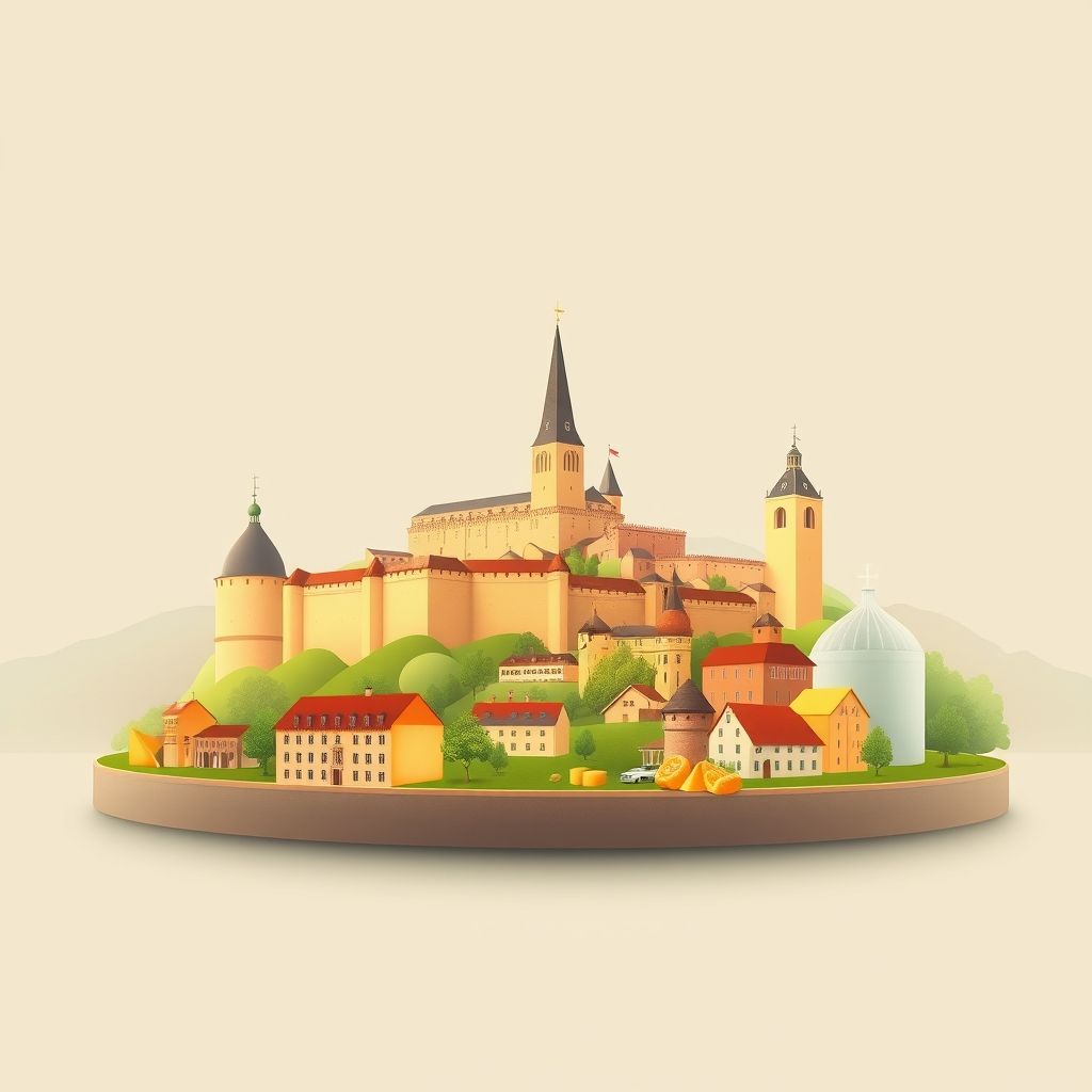 Ultra-high-definition gradient illustration of Doubs, featuring the Citadel of Besançon, Royal Saltworks at Arc-et-Senans, and local cheeses like Comté and Mont d'Or.