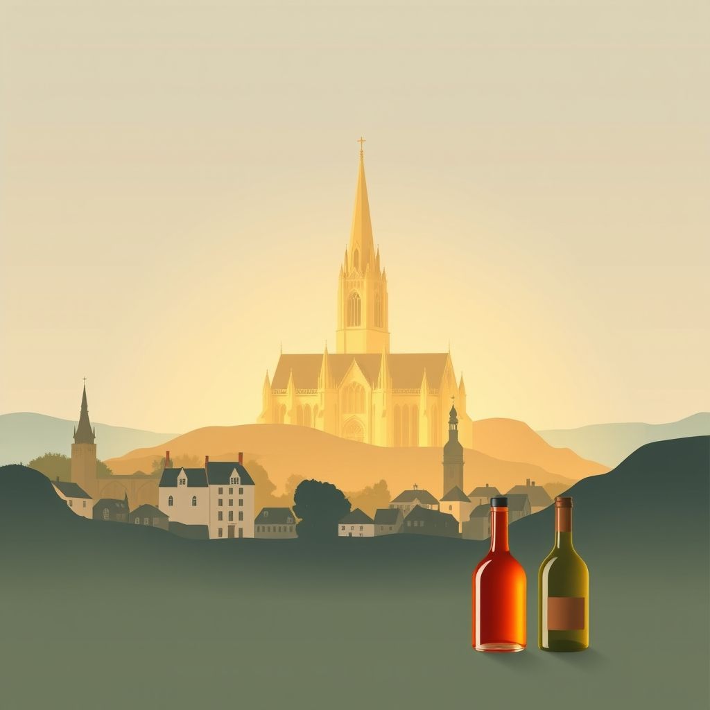 Ultra-high-definition gradient illustration of Charente, Nouvelle-Aquitaine, France, featuring Angoulême Cathedral, Aubeterre-sur-Dronne, Villebois-Lavalette, Pineau des Charentes wine, and Cognac.