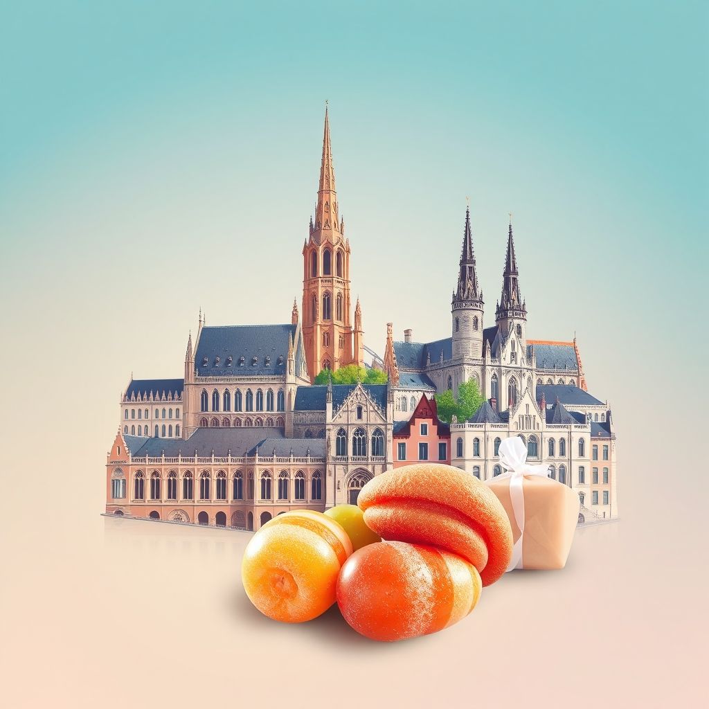 Ultra-high-definition gradient illustration of Meurthe-et-Moselle, featuring Stanislas Place, the Nancy Cathedral, and Bergamote candies.