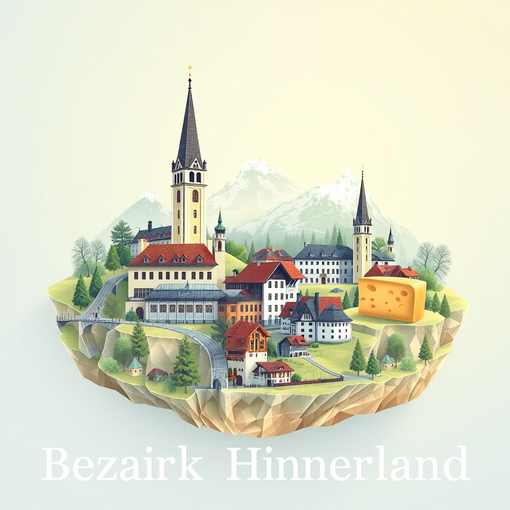 Ultra-high-definition gradient illustration style Bezirk Hinterland image, showing the unique charm of the Appenzell Museum and Appenzeller cheese.