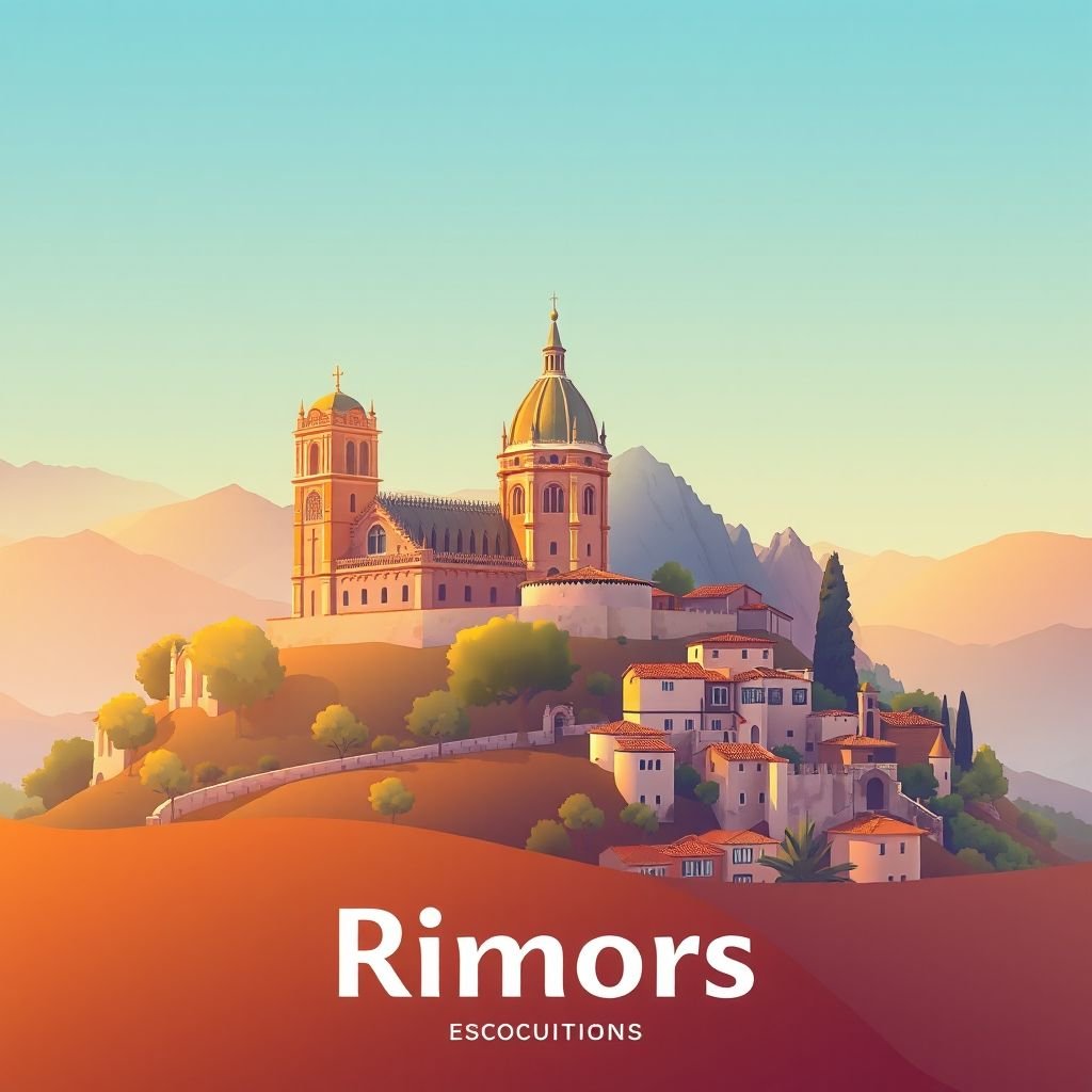 Ultra-high-definition gradient illustration of Riumors featuring the Church of Sant Martí de Riumors, Empordà landscapes, and escalivada.