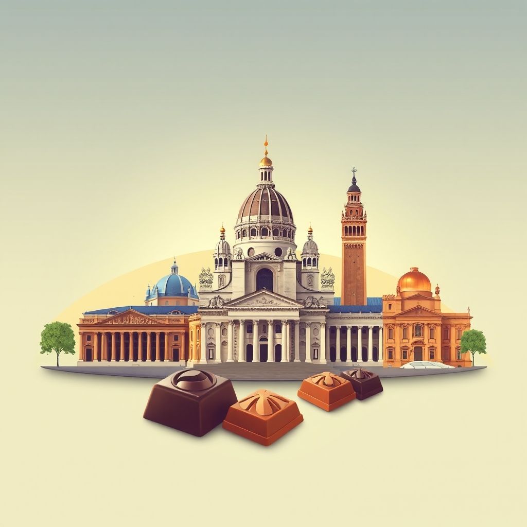 Ultra-high-definition gradient illustration of Levone, Torino, Piedmont, Italy, featuring the Mole Antonelliana, the Egyptian Museum, and gianduiotti chocolates.