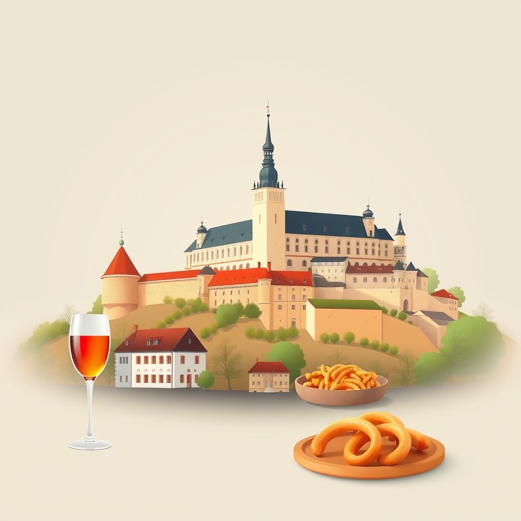 Ultra-high-definition gradient illustration of Würzburg, featuring the Würzburg Residence, the Fortress Marienberg, Franconian wine, and bratwurst.