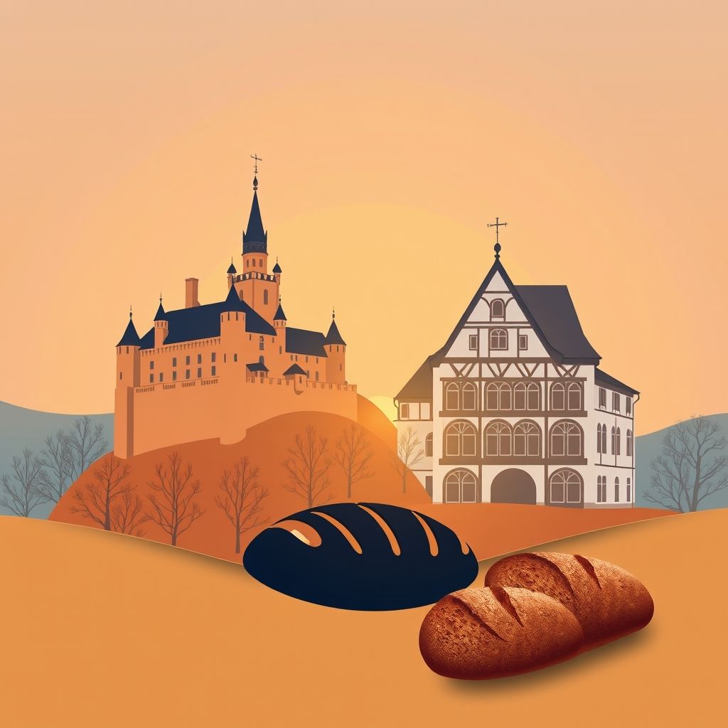 Ultra-high-definition gradient illustration of Arnsberg, featuring Arnsberg Castle, the Sauerland Museum, and Pumpernickel bread.