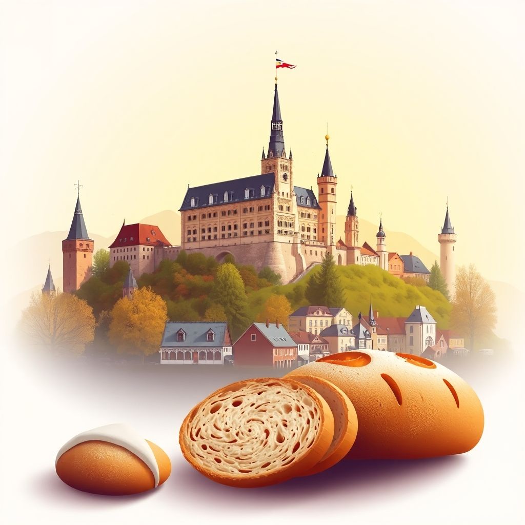 High-definition gradient illustration of Arnsberg, featuring Arnsberg Castle, the Sauerland Museum, and Pumpernickel bread.