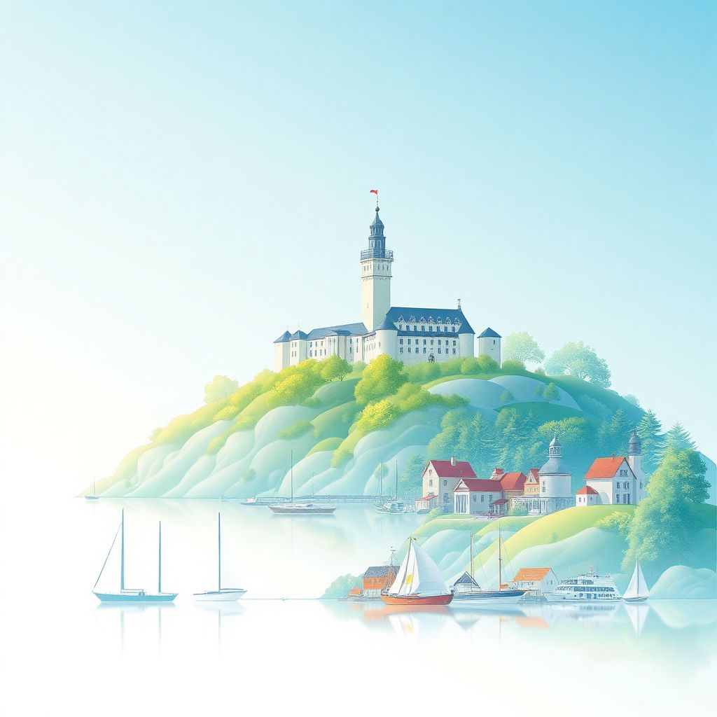 Ultra-high-definition gradient illustration of Foegloe, Aland Islands, featuring the medieval castle of Kastelholm and the picturesque archipelago.