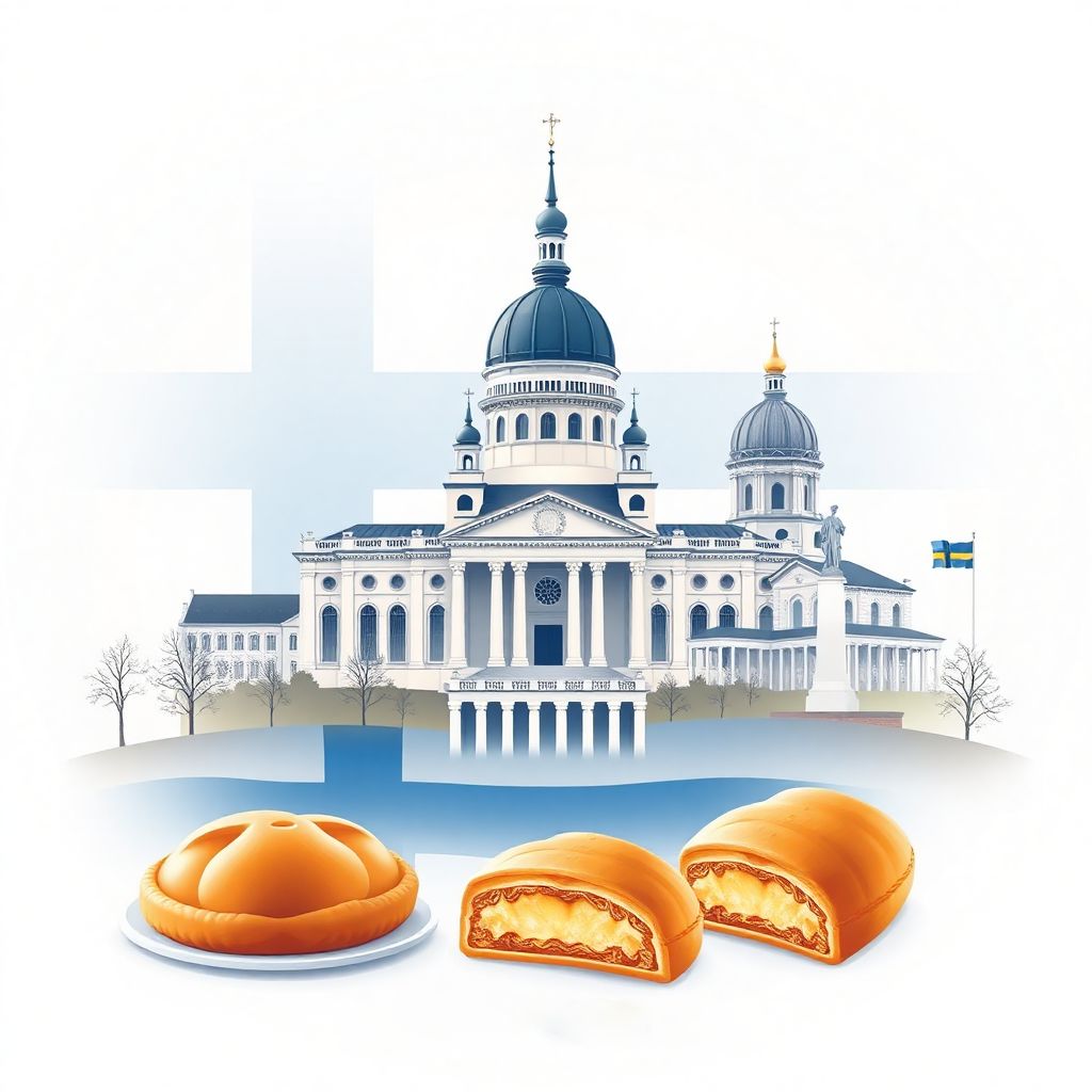 Ultra-high-definition gradient illustrations in Finnish style, showing the unique charm of the Helsinki Cathedral and Temppeliaukio Church