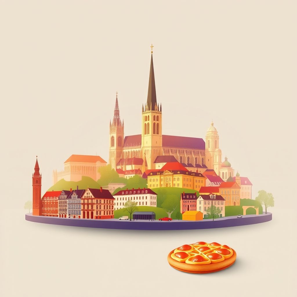 Ultra-high-definition gradient illustration of Bas-Rhin, featuring the Strasbourg Cathedral, the European Parliament, and Tarte Flambée.