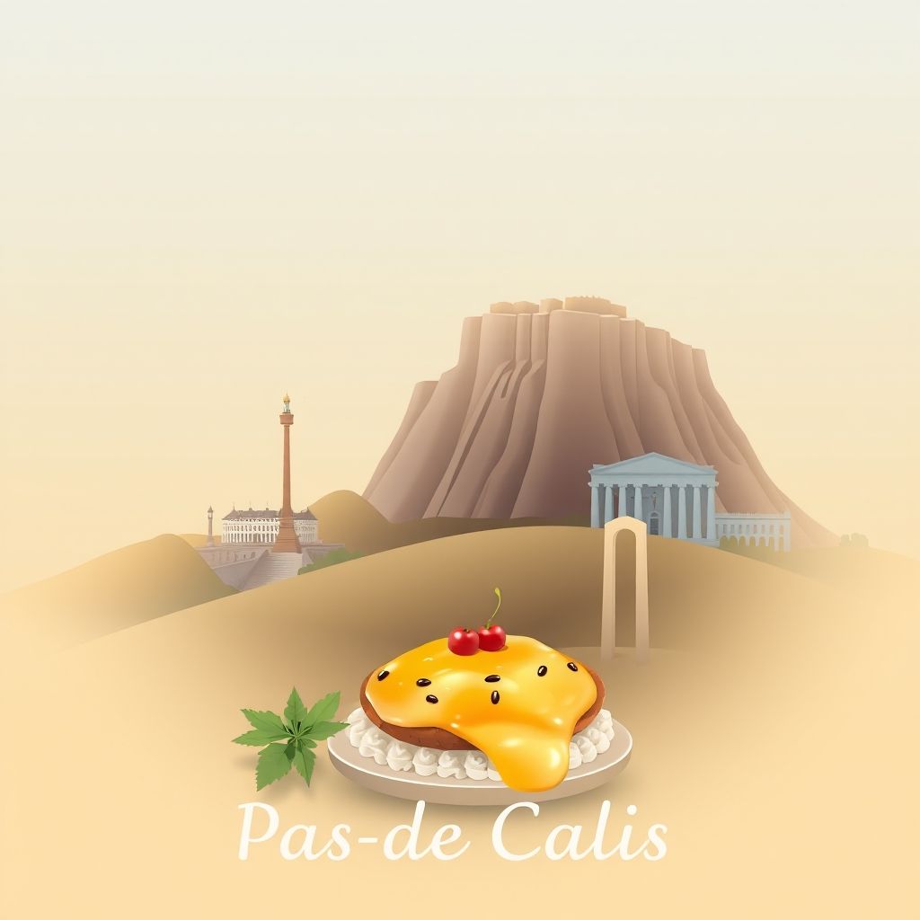Ultra-high-definition gradient illustration of Pas-de-Calais, featuring the Two Caps, the Canadian National Vimy Memorial, and Welsh rarebit.