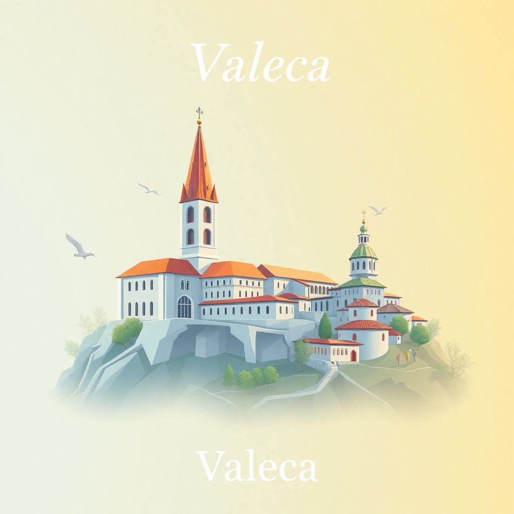 Ultra-high-definition gradient illustration style Valcea illustration, showing the unique charm of the Arnota Monastery and the Cozia Monastery.