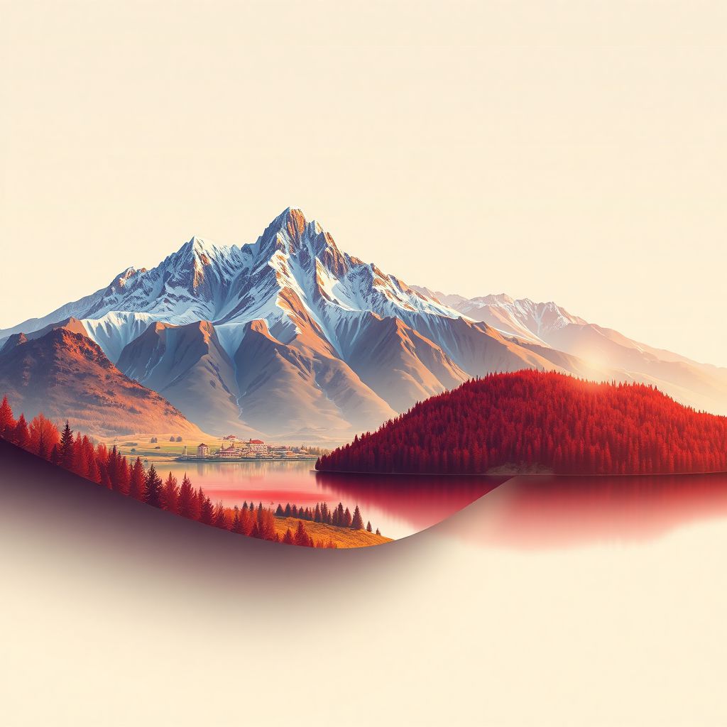 Ultra-high-definition gradient illustration of Harghita, Romania, featuring the Harghita Mountains and the Red Lake.