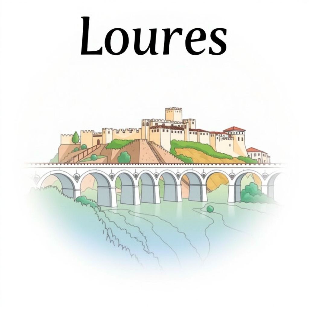 Ultra-high-definition gradient illustration style Loures illustration, showing the unique charm of the Loures Castle, the Loures Aqueduct.