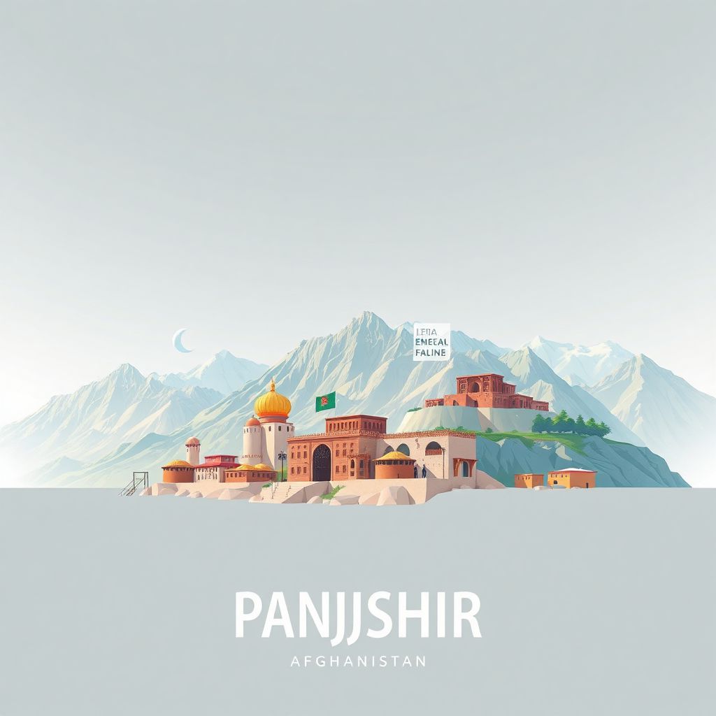 Ultra-high-definition gradient illustration style Panjshir illustration, showing the unique charm of the Panjshir Valley and the Emerald Mines.