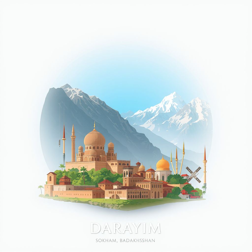 Ultra-high-definition gradient illustration style Darayim illustration, showing the unique charm of the Wakhan Corridor and the Pamir Mountains.