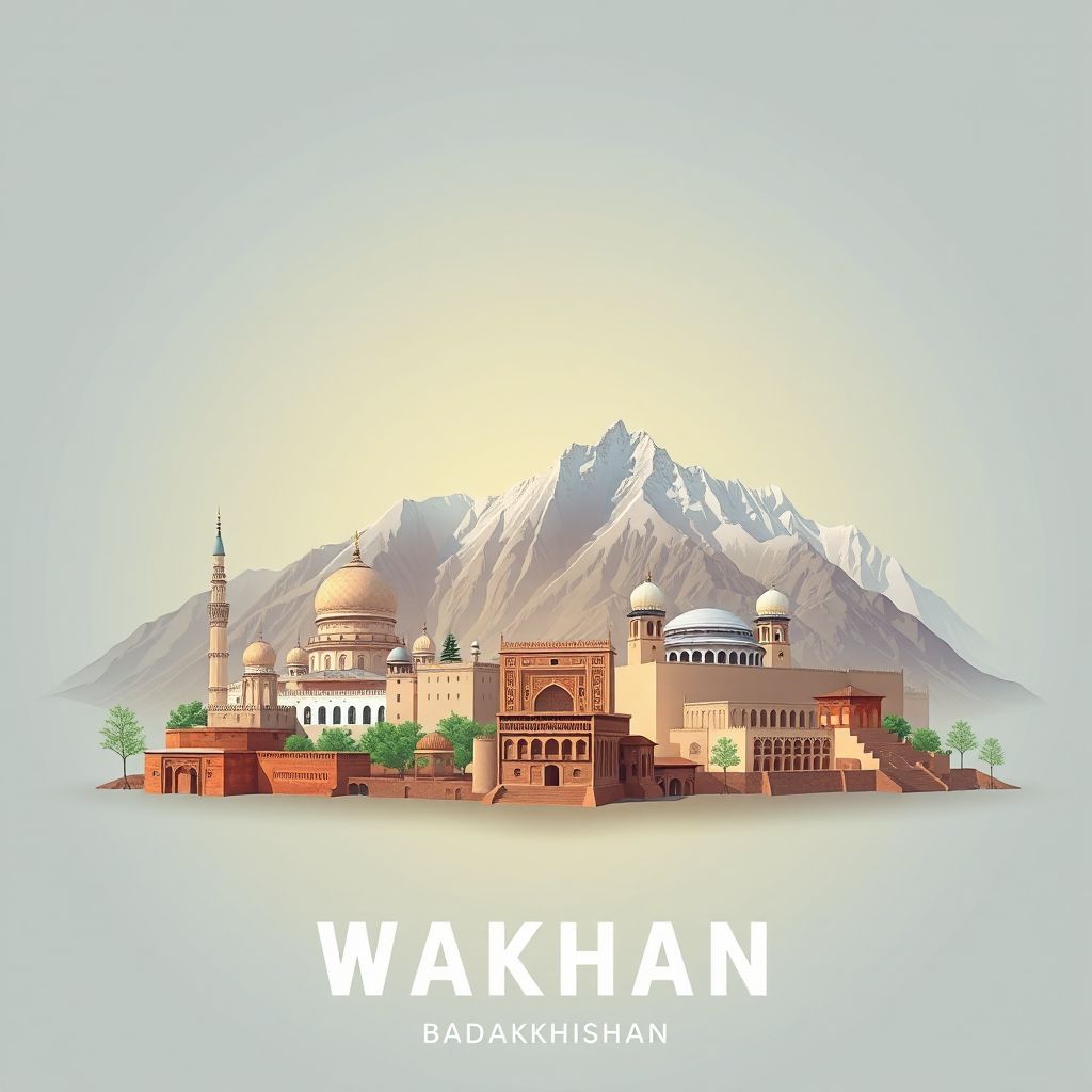 Ultra-high-definition gradient illustration style Wakhan illustration, showing the unique charm of the Wakhan Corridor and the Pamir Mountains.