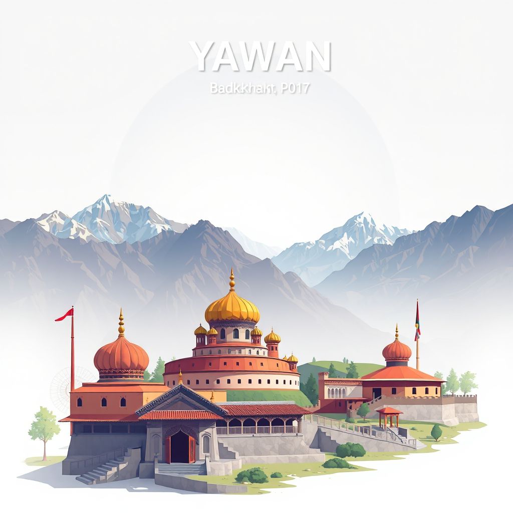 Ultra-high-definition gradient illustration style Yawan illustration, showing the unique charm of the Wakhan Corridor and the Pamir Mountains.