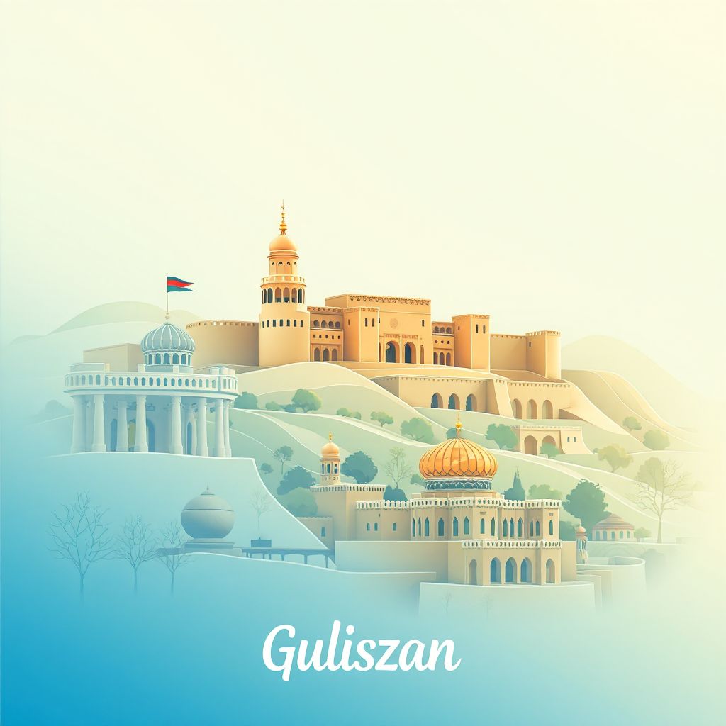 Ultra-high-definition gradient illustration of Gulistan, featuring the Farah Citadel and Mantu.