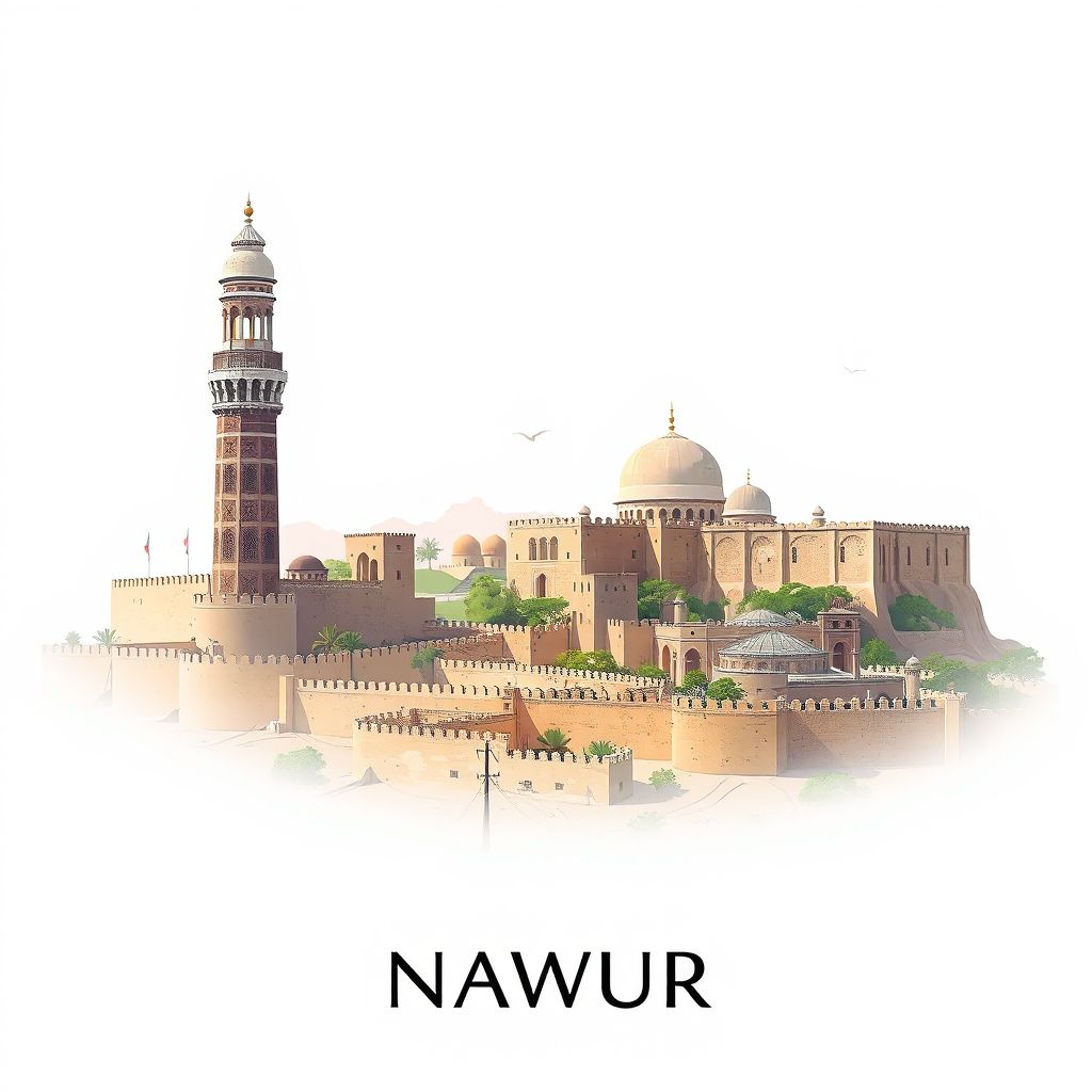 Ultra-high-definition gradient illustration style Nawur illustration, showing the unique charm of the Ghazni Minaret and the historic city walls.