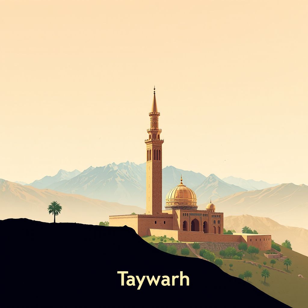 Ultra-high-definition gradient illustration style Taywarah illustration, showing the unique charm of the Minaret of Jam and the stunning landscapes of the Ghowr region.