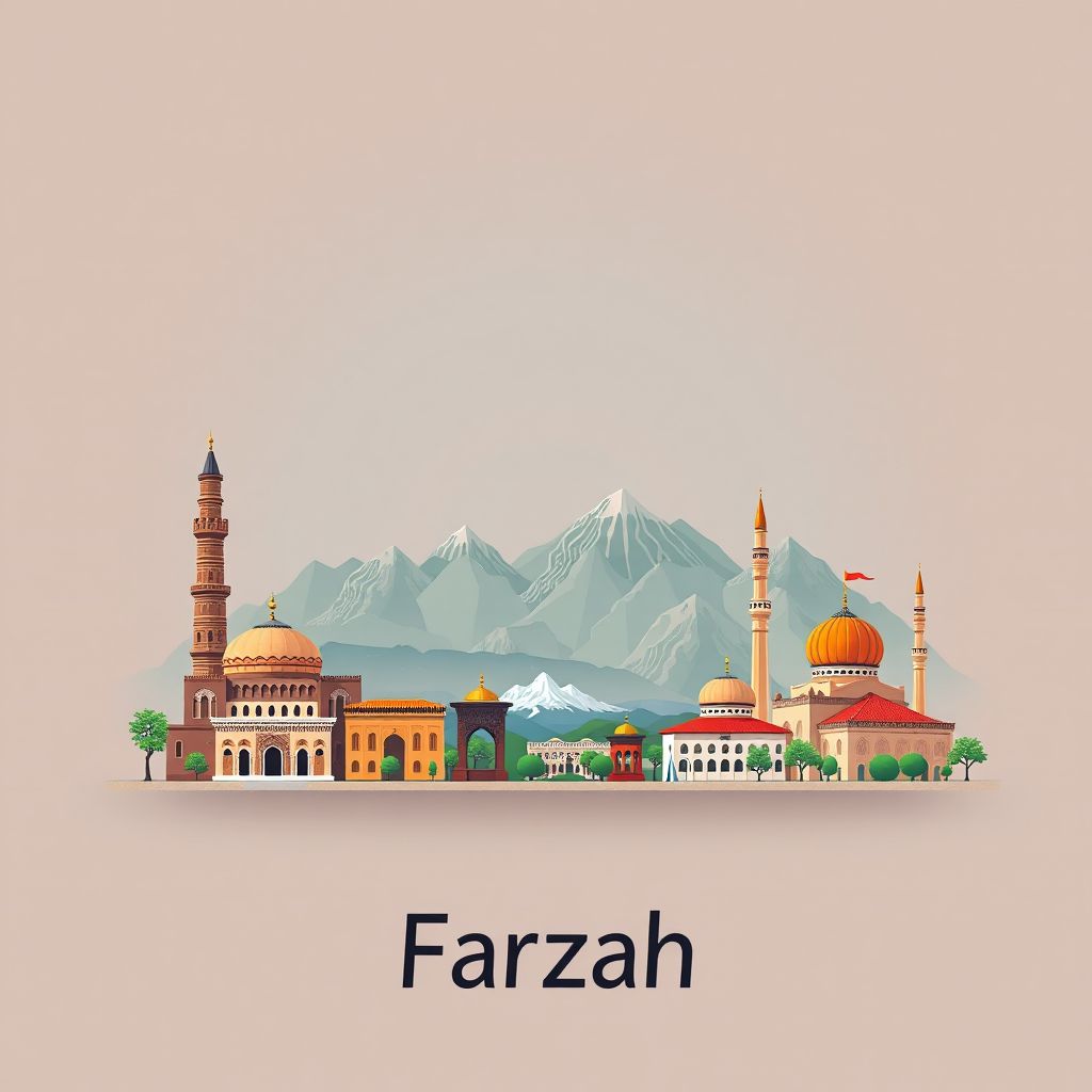 Ultra-high-definition gradient illustration style Farzah illustration, showing the unique charm of the Minaret of Jam, the Band-e Amir National Park.