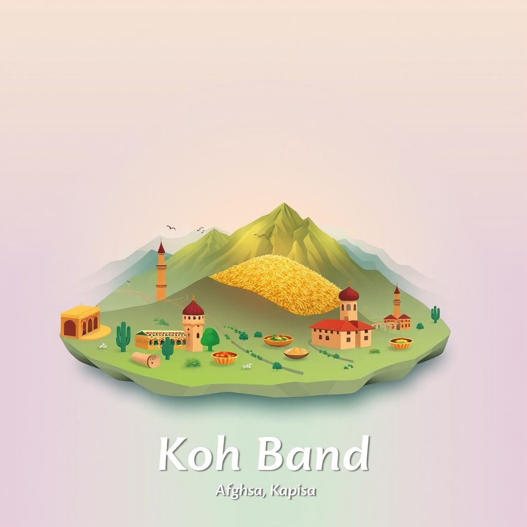 Ultra-high-definition gradient illustration style Koh Band illustration, showing the unique charm of the Koh Band Valley and Kabuli Pulao.