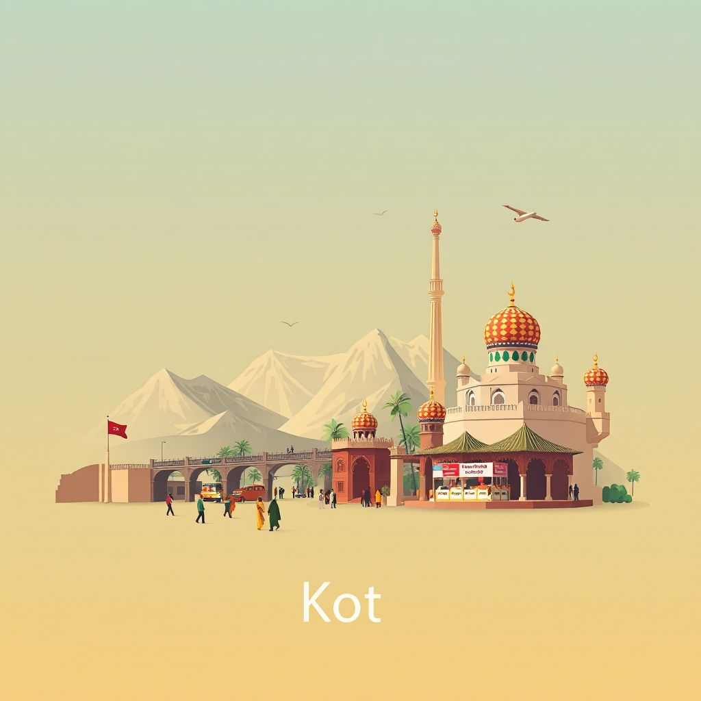 Ultra-high-definition gradient illustration style Kot illustration, showing the unique charm of the Torkham Border Crossing, the Nangarhar Serai Bazaar, and Kabuli Pulao.