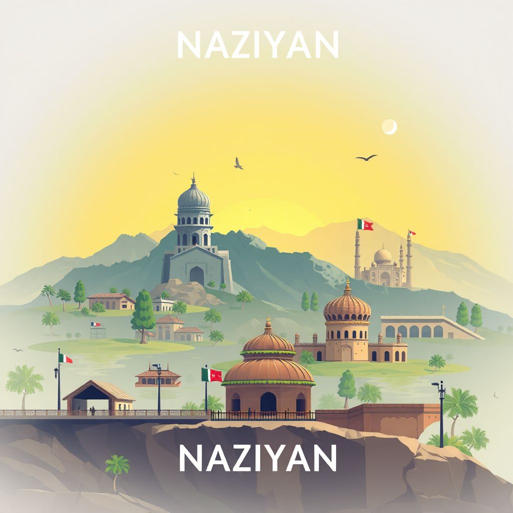 Ultra-high-definition gradient illustration style Naziyan illustration, showing the unique charm of the Torkham Border Crossing and Kabuli Pulao.
