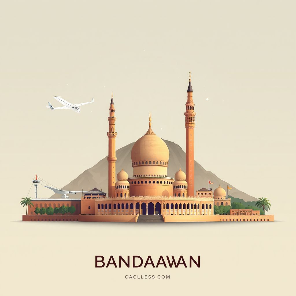 Ultra-high-definition gradient illustration style Kandahar illustration, showing the unique charm of the Shrine of the Cloak, the Kandahar International Airport, and the Minaret of Jam.