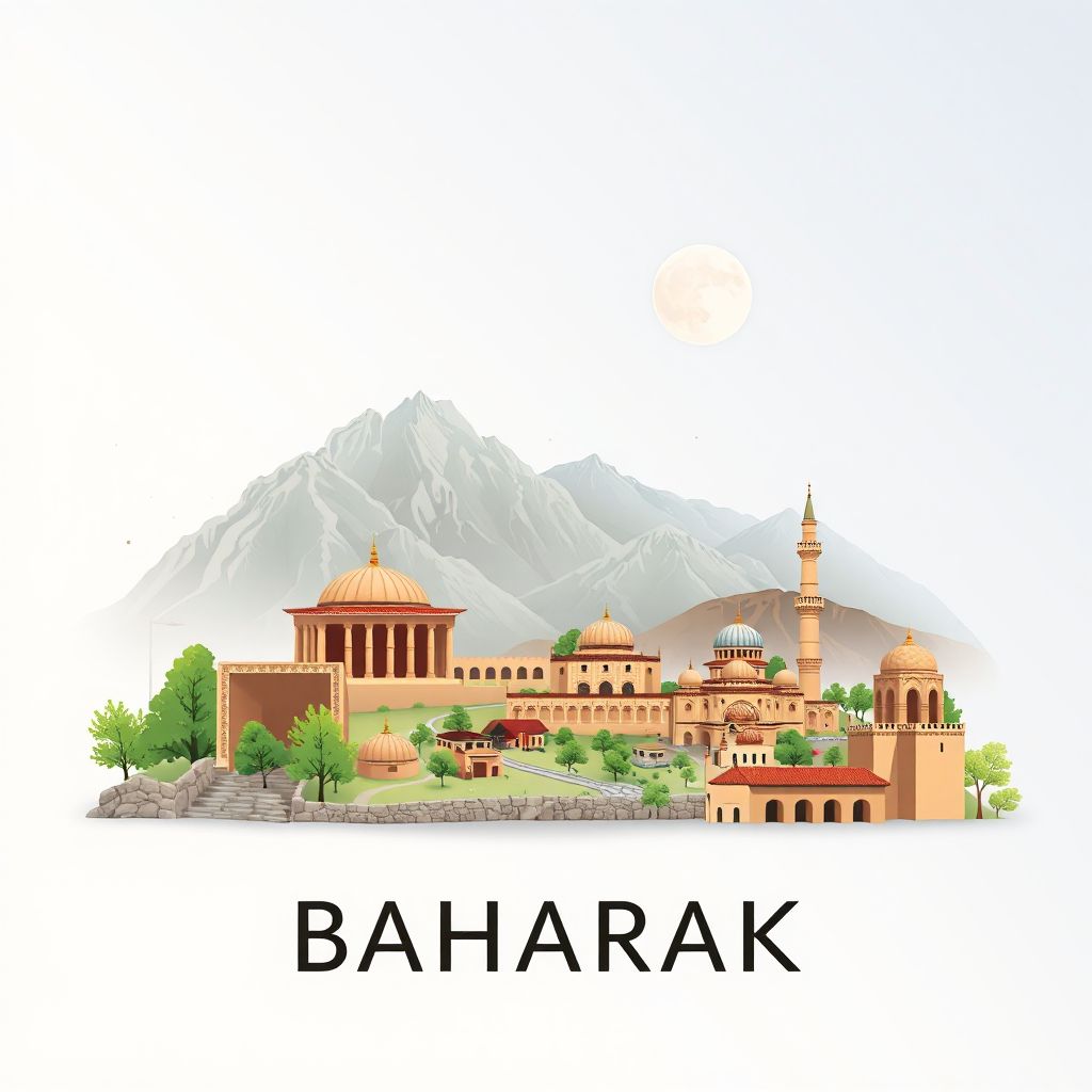 Ultra-high-definition gradient illustration style Baharak illustration, showing the unique charm of the ancient ruins of Takhar and the beautiful landscapes of the Panjshir Valley.