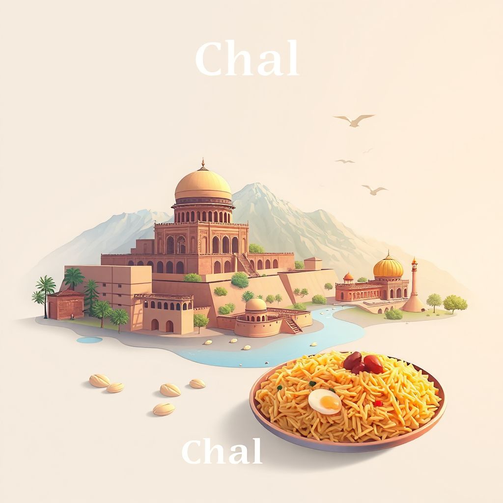 Ultra-high-definition gradient illustration style Chal illustration, showing the unique charm of the ancient ruins of Takhar, the beautiful landscapes of the Panj River.