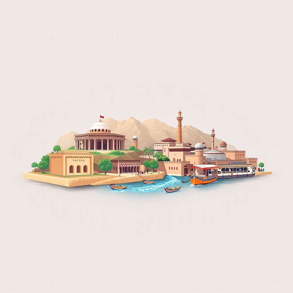 Ultra-high-definition gradient illustration style Arghandab illustration, showing the unique charm of the Arghandab River, the ancient ruins of Zabul.