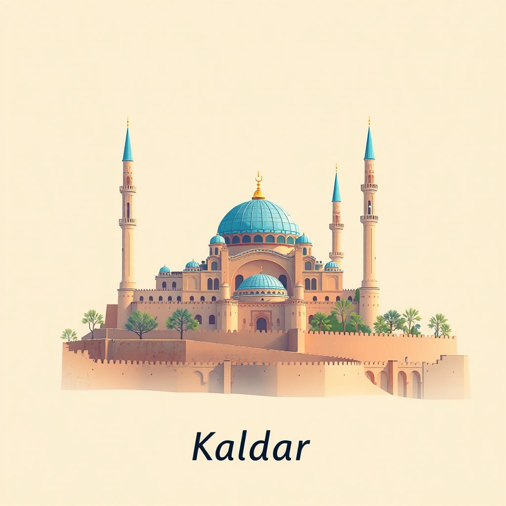 Ultra-high-definition gradient illustration style Kaldar illustration, showing the unique charm of the Blue Mosque, and the ancient city walls.