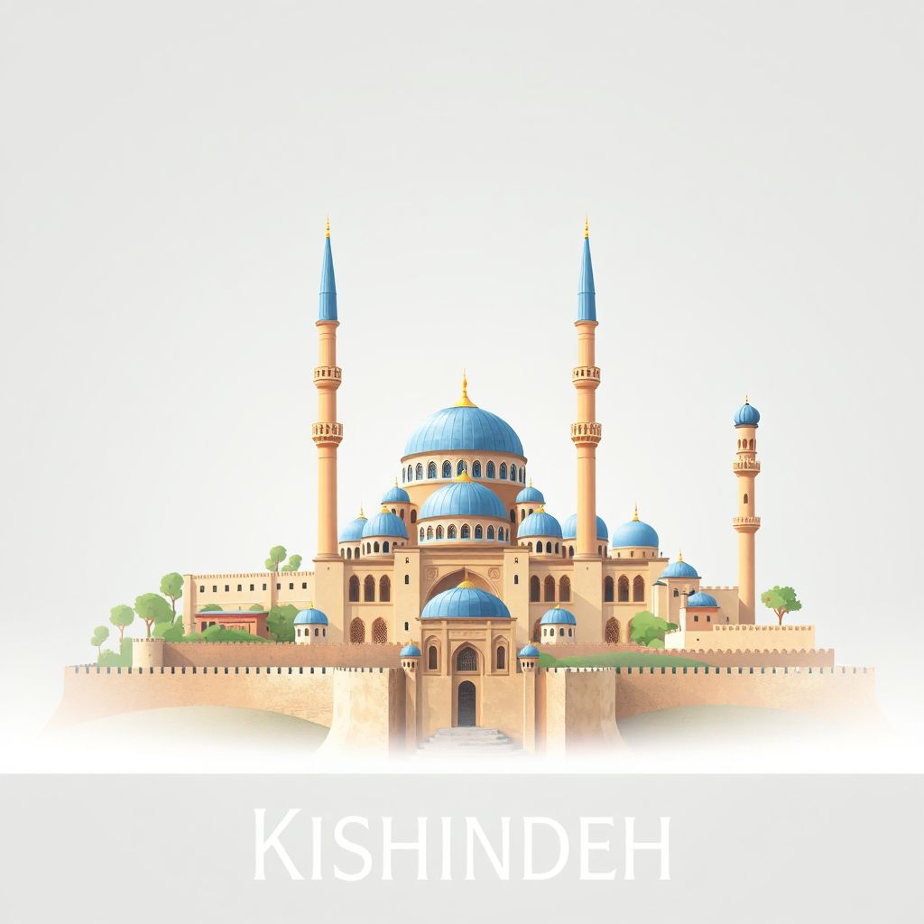 Ultra-high-definition gradient illustration style Kishindeh illustration, showing the unique charm of the Blue Mosque, and the ancient city walls.