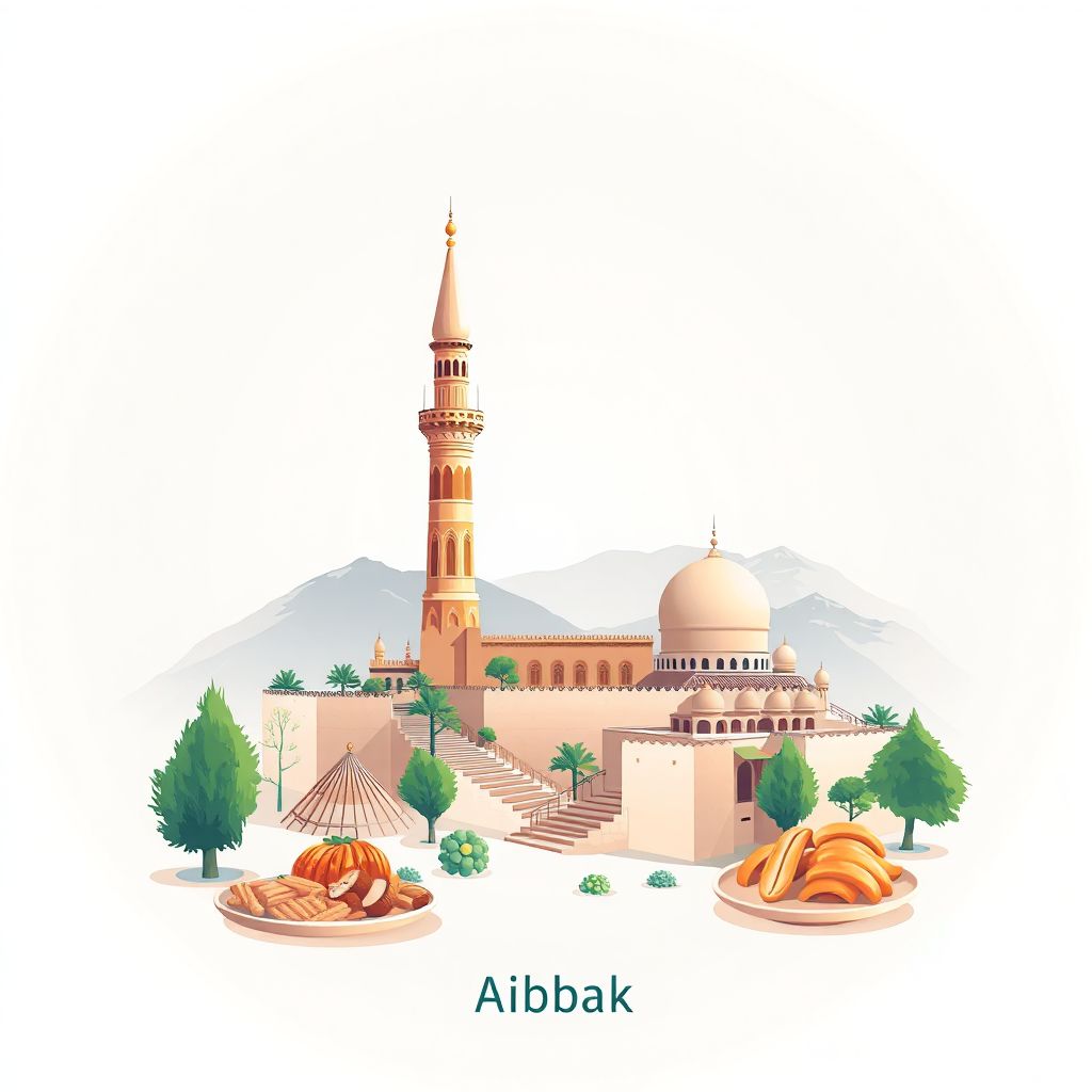 Ultra-high-definition gradient illustration style Aibak illustration, showing the unique charm of the Aibak Minaret and Mantu.