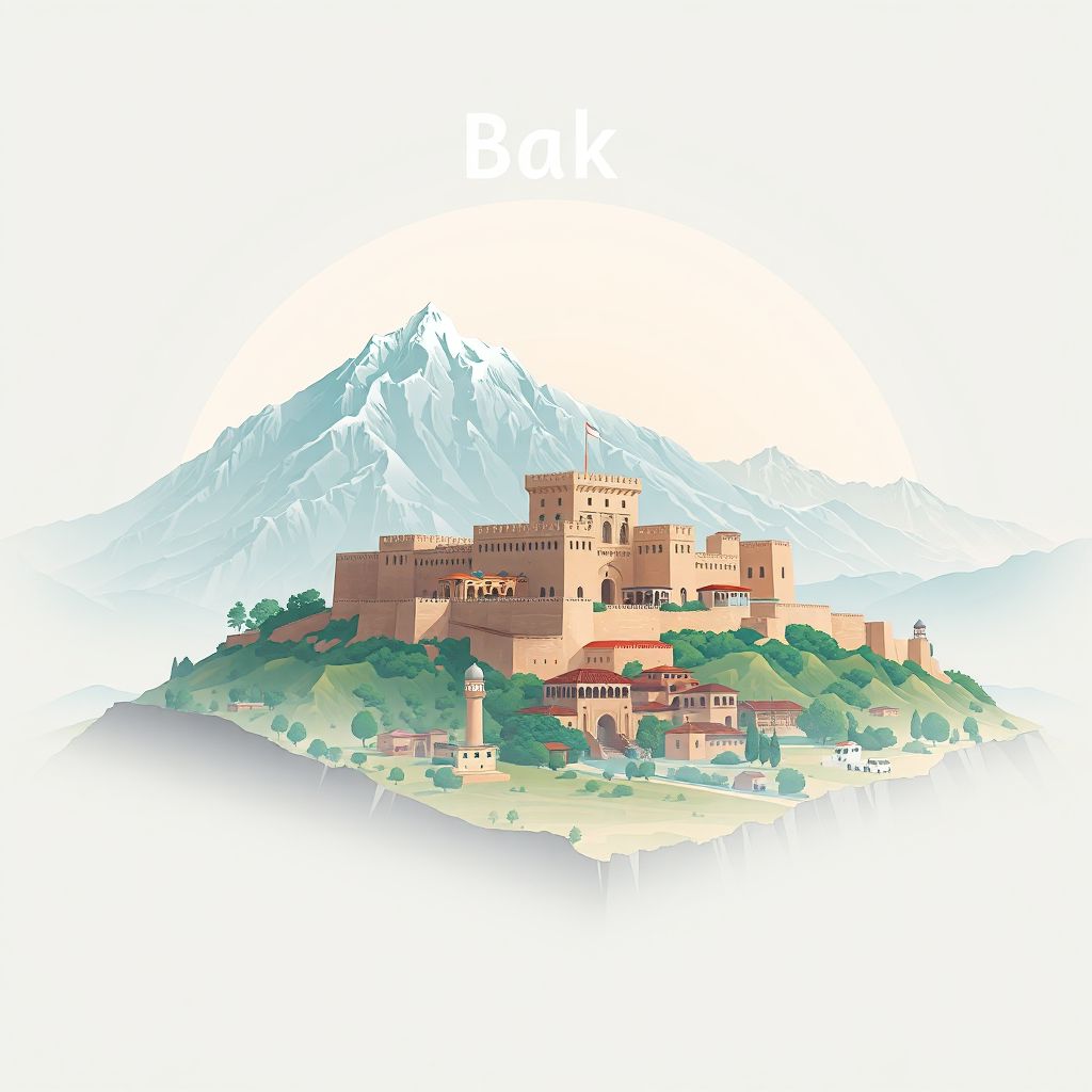 Ultra-high-definition gradient illustration style Bak illustration, showing the unique charm of the Khowst Fortress and the surrounding mountains.