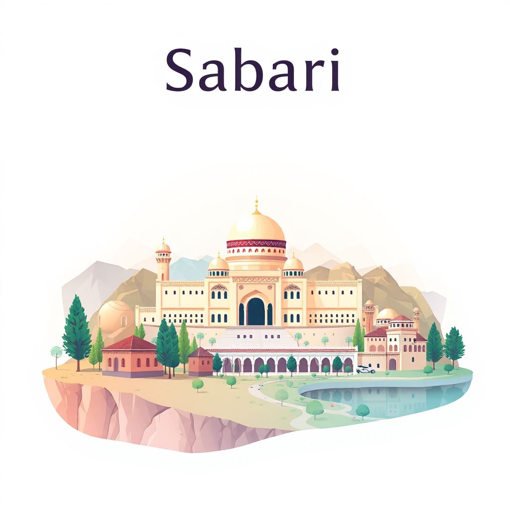 Ultra-high-definition gradient illustration style Sabari illustration, showing the unique charm of the Sabari District Center and natural landscapes.