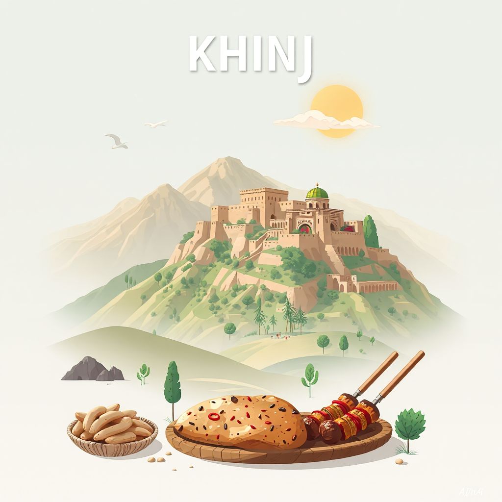 Ultra-high-definition gradient illustration style Khinj illustration, showing the unique charm of the Panjshir Valley and the Anaba Fortress.