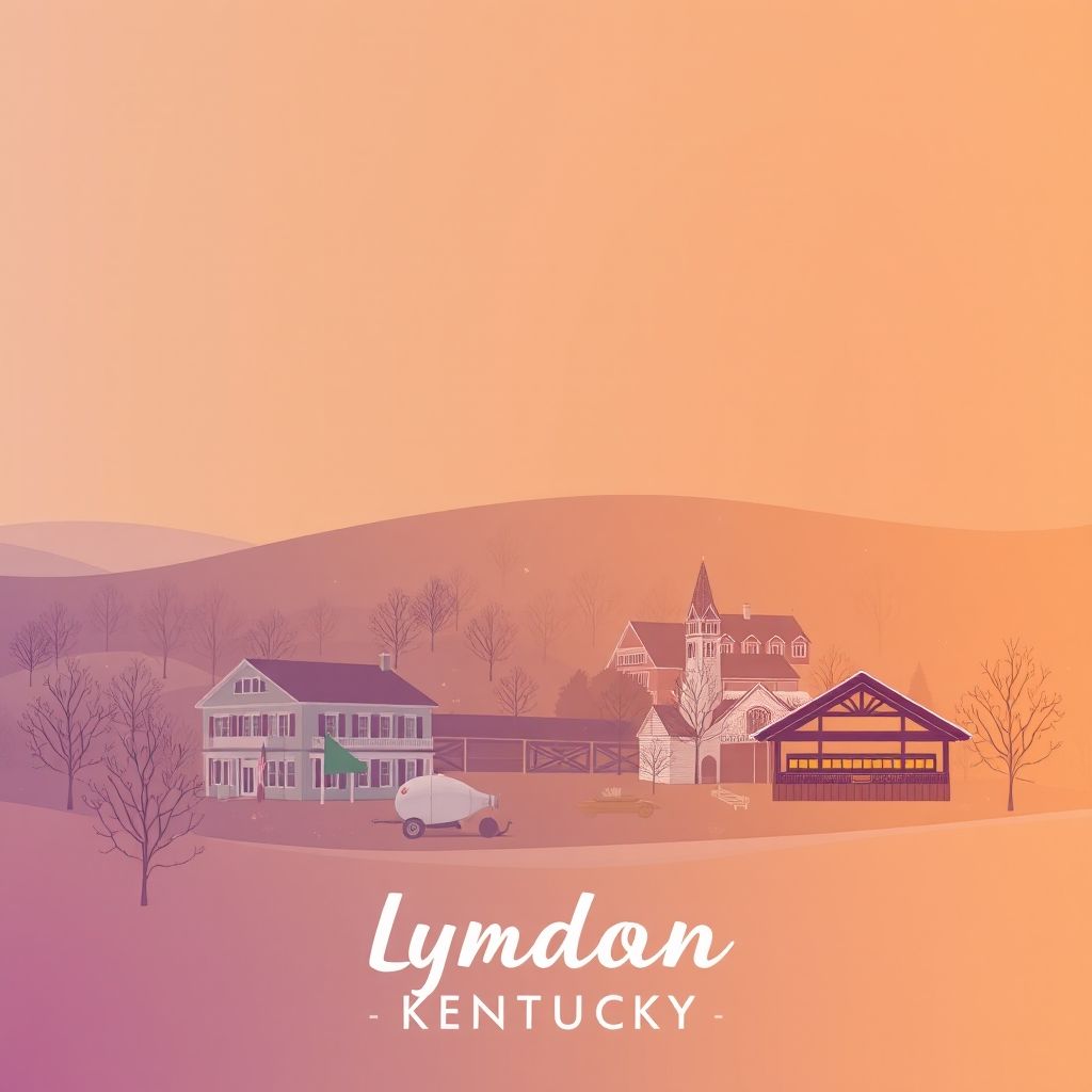Ultra-high-definition gradient illustration of Lyndon, Kentucky, featuring the Oxmoor Center, the Oxmoor Farm, the Hot Brown sandwich, and bourbon.