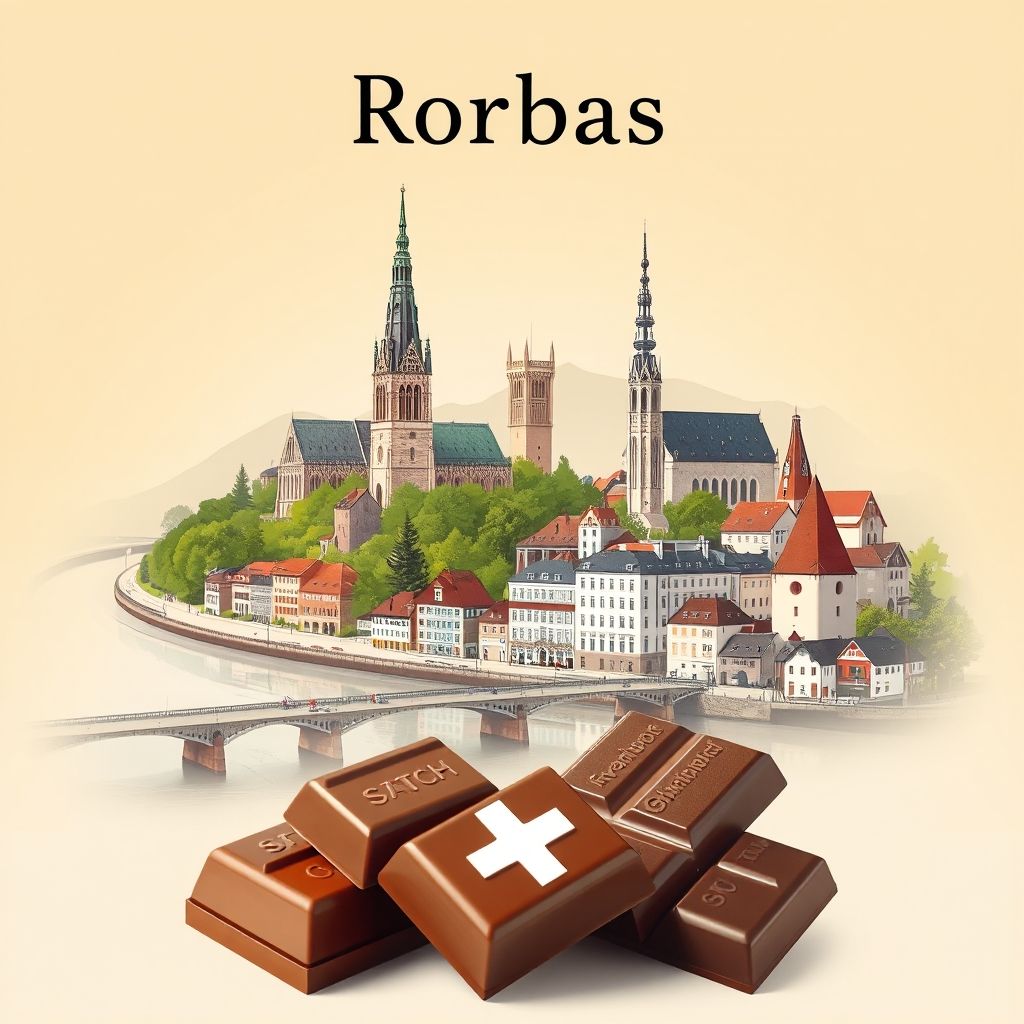 Ultra-high-definition gradient illustration of Rorbas, Bezirk Bülach, Zurich, Switzerland, featuring the Fraumünster Church, Grossmünster, Limmat River, Old Town, and Swiss chocolate.