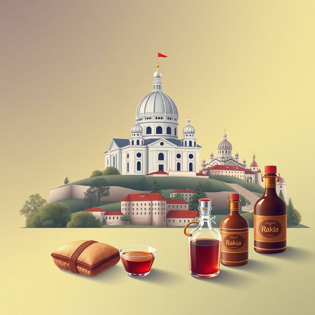 Ultra-high-definition gradient illustration style Bulgarian illustration, featuring the Alexander Nevsky Cathedral and Rila Monastery