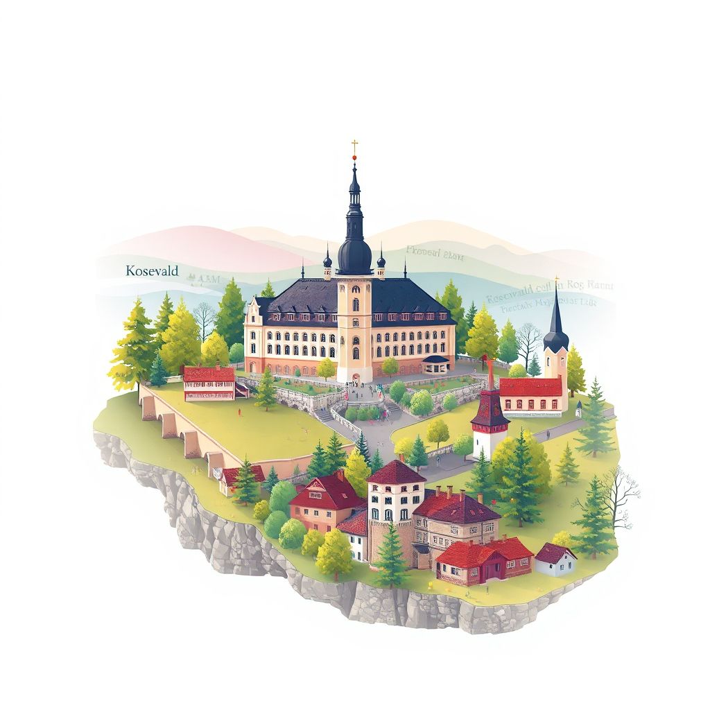 Ultra-high-definition gradient illustration style Kose vald illustration, showing the unique charm of the Kose Manor and natural landscapes.