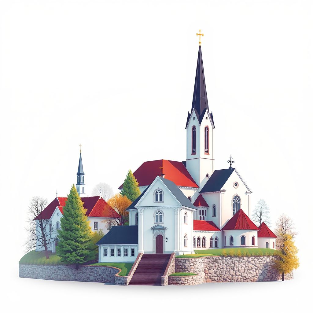 Ultra-high-definition gradient illustration style Rapla vald illustration, showing the unique charm of the Rapla Church and the Rapla Museum.