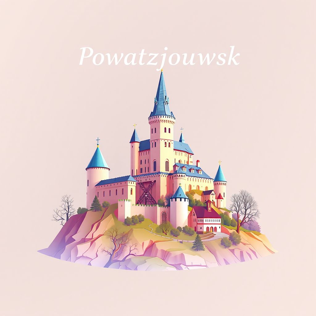 Ultra-high-definition gradient illustration style Powiat radziejowski illustration, showing the unique charm of the Radziejow Castle and the beautiful landscapes.