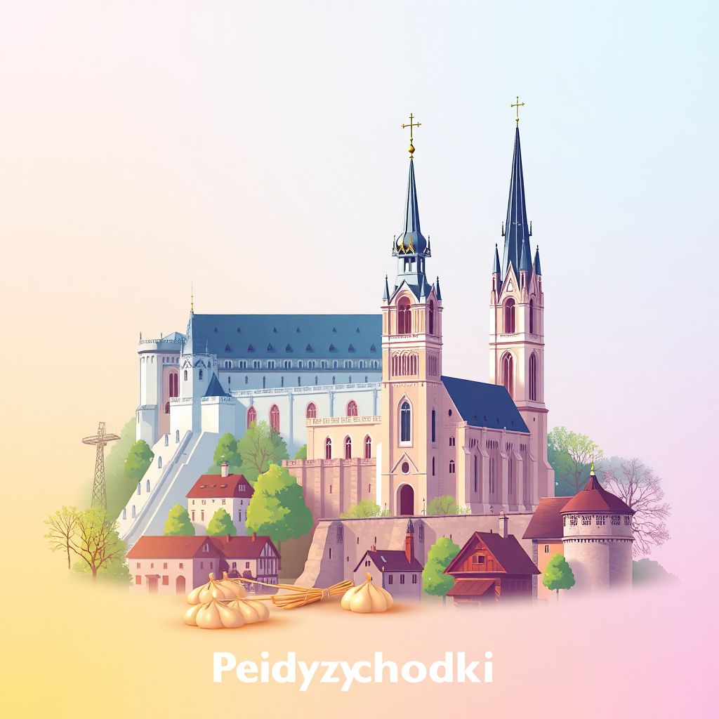 Ultra-high-definition gradient illustration style Powiat miedzychodzki illustration, showing the unique charm of the Miedzychodzki Castle and the Church of St. Mary Magdalene.